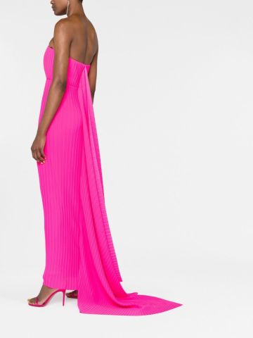 Pink strapless long dress with pleats