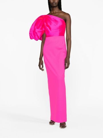 One-shoulder pink long dress