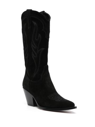 Black suede cowboy boots
