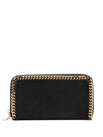 Falabella black continental wallet with gold chain