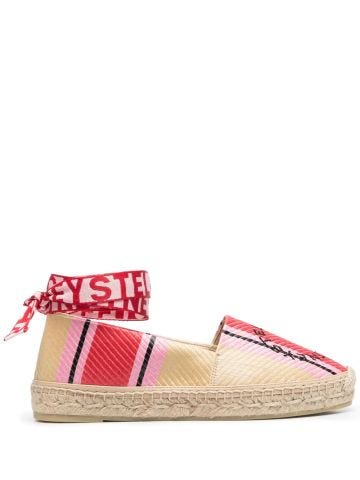 Multicoloured espadrilles with red ankle ties