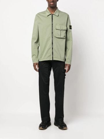 Green zippered shirt-jacket with Compass appliqué