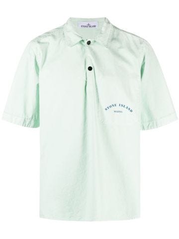 Aqua green short-sleeved polo shirt with classic collar