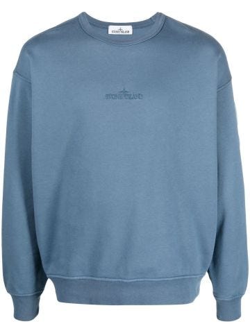 Light blue crewneck sweatshirt with logo embroidery