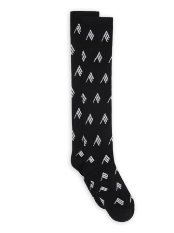Black ribbed long socks with all-over logo print