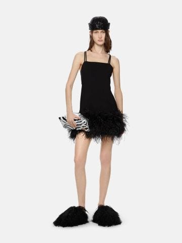 Fujiko black mini dress with feathers