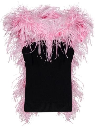Black top with pink feather boa