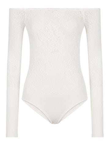 Kim white long-sleeved lace bodysuit