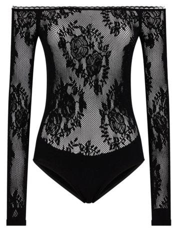 Kim black lace bodysuit with long sleeves