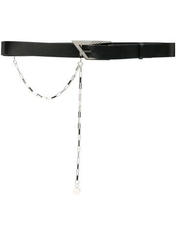 Black logo-buckle leather belt