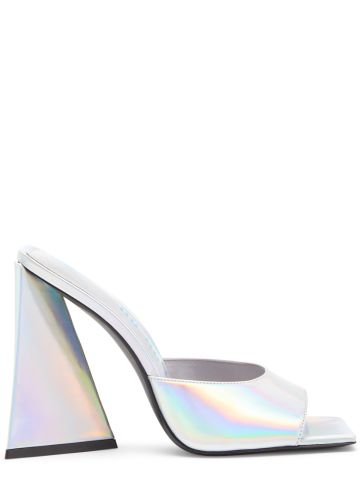 Silver Devon holographic mules with sculpted heel