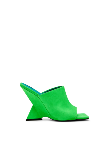 Green mules with sculpted heel