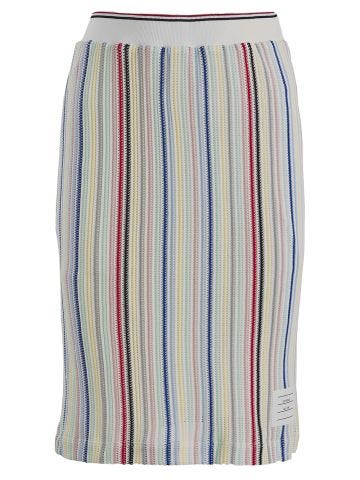 Multicoloured striped knit skirt with logo patch