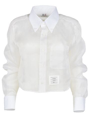 Camicia in seta bianca con patch logo laterale