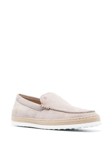 Beige leather moccasins