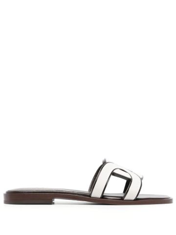 White low sandals with logo band