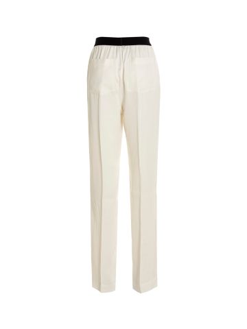 White straight pants with logo band