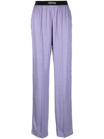 Straight lilac trousers with band and logo