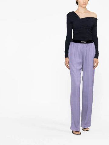 Straight lilac trousers with band and logo