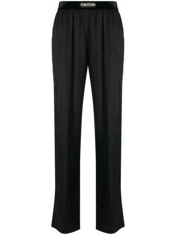 Black straight trousers with logo band