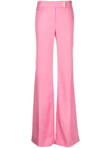 Pink satin wide-leg tailored trousers