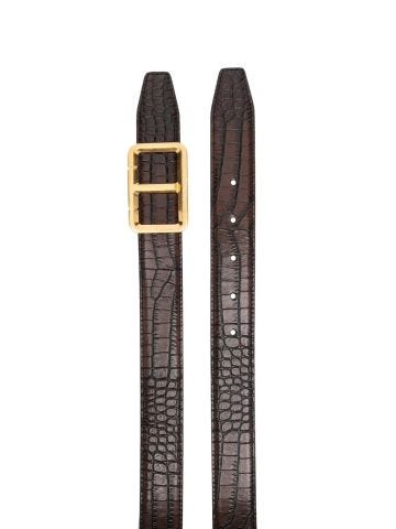 Brown belt with snakeskin effect