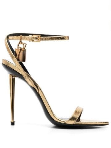 Padlock sandals in gold with crocodile print