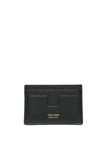 Two-tone black card holder with gold logo print
