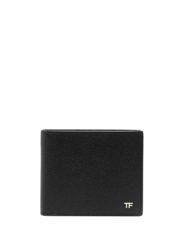 Black bi-fold wallet with logo plaque