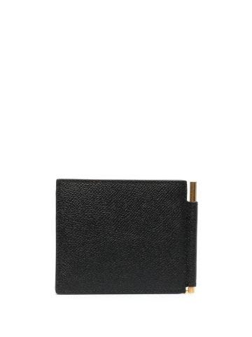 Portafoglio bi-fold nero con ferma banconote oro e portacarte interno