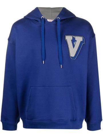 Valentino Felpa con cappuccio blu con patch V-3D