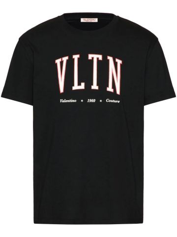 Valentino T-shirt nera con stampa VLTN a contrasto