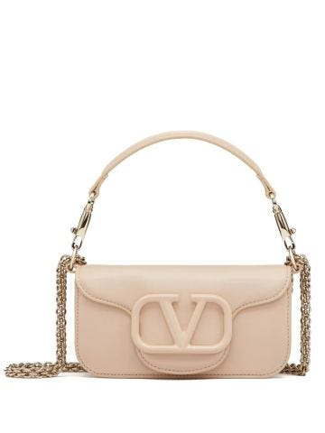 V-logo signature beige shoulder bag