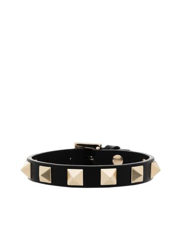 Black leather bracelet embellished with Rockstud