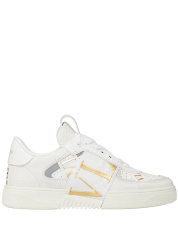 White VLTN sneakers with gold lettering