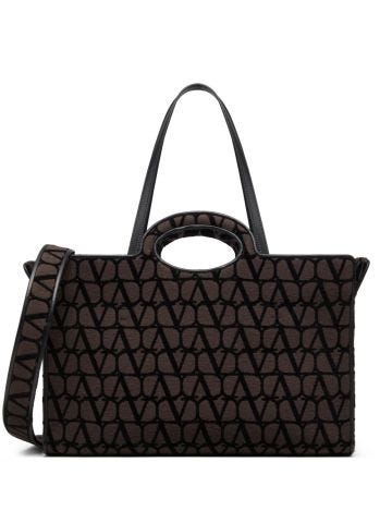 Brown tote bag with jacquard effect