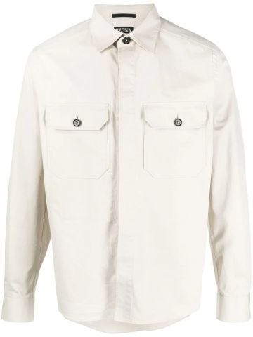 Beige long-sleeved shirt with pockets