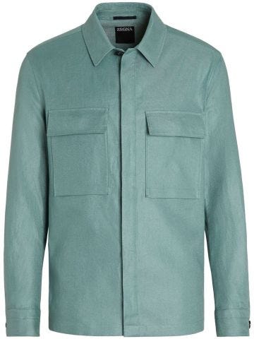 Shirt jacket in pure green linen