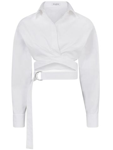 Camicia bianca incrociata in popeline