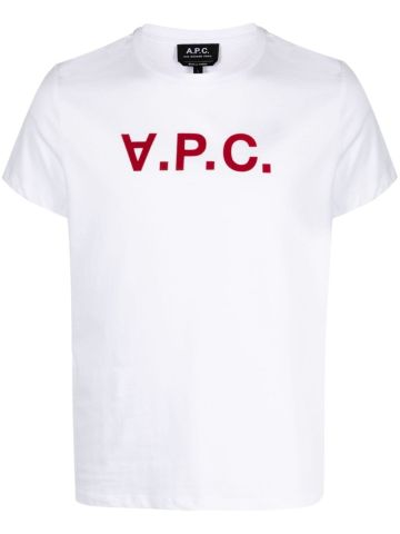 T-shirt bianca con stampa logo rossa