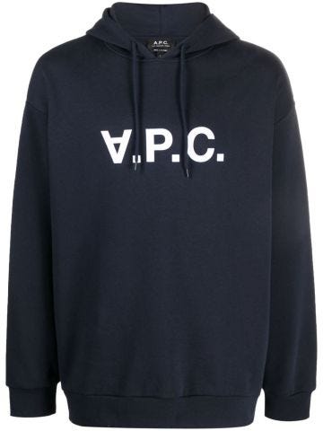 Heather blue hoodie with logo