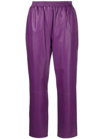 Elasticated-waist leather straight trousers