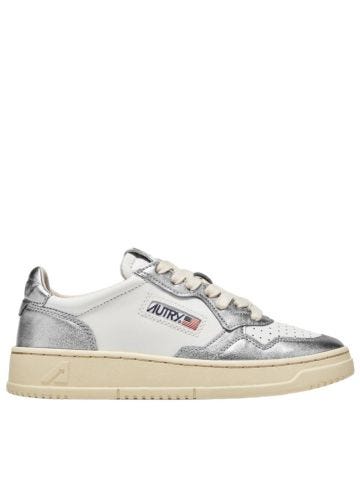 Medalist low two-tone leather white and silver sneakers