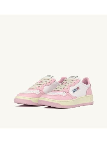 Medalist low two-tone leather white and pink sneakers