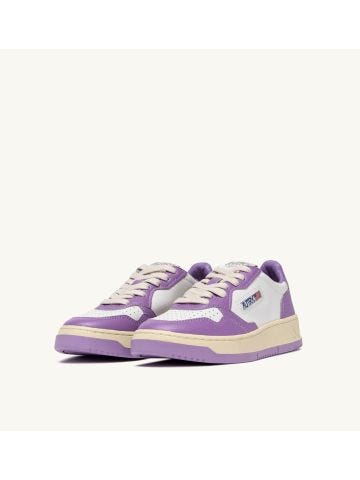 Medalist low two-tone leather white and lilac sneakers