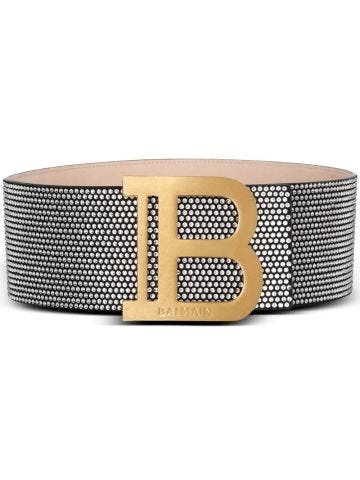 Silver belt with rhinestones and gold buckle