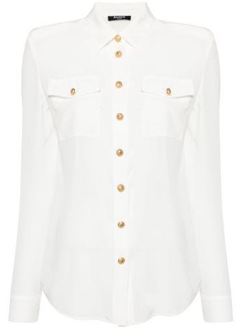 White embossed-buttons silk shirt
