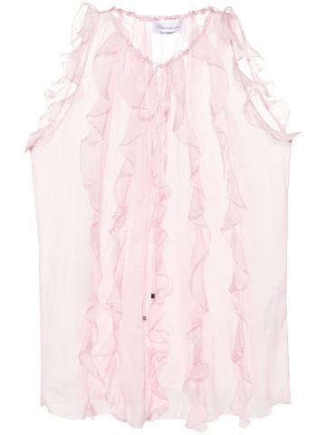 Pink ruffle-patern silk top