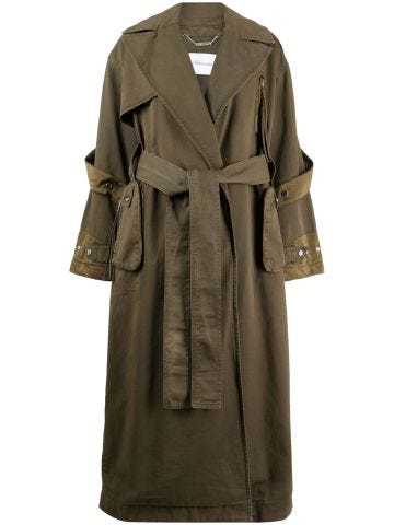 Green trench coat with belt