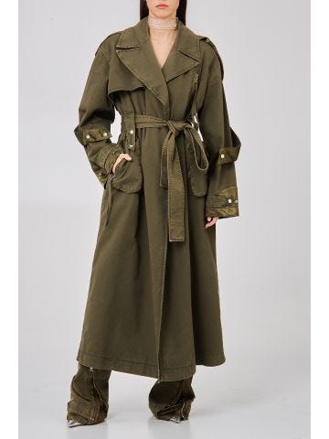 Green trench coat with belt